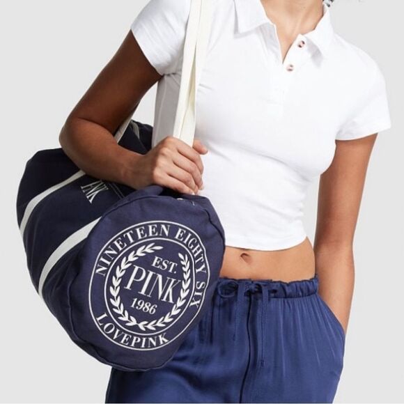 NWT PINK Victoria's Secret Canvas Duffle Bag - Picture 1 of 7